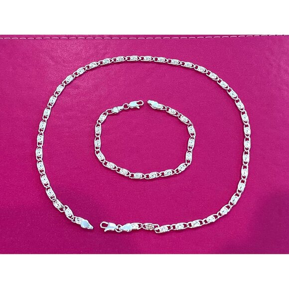 Silver Plated Metal Necklace 17.5 in & Bracelet 7.5 in, Unisex Set of 2 NEW - Picture 6 of 11